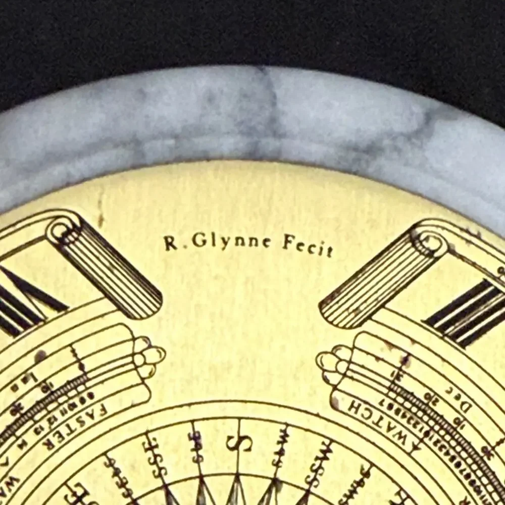 Vintage R Glynne Fecit Sundial Desk Decor Paperweight MCM Brass Marble